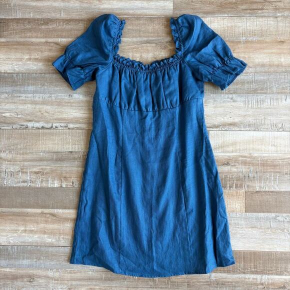 Reformation Robles Blue Linen Mini Dress Size 8 - Picture 2 of 9